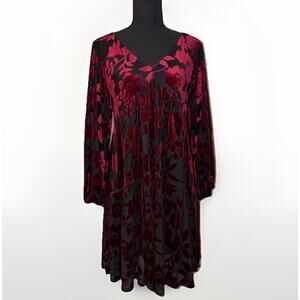 Whimsigoth Babydoll Dress Floral Red Velvet Burnout Indie Fairy Grunge Sz 4